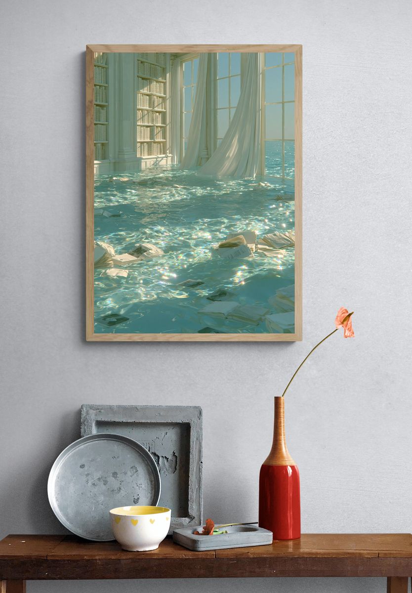 Dreamy Flooded Library Print. — room view 3
