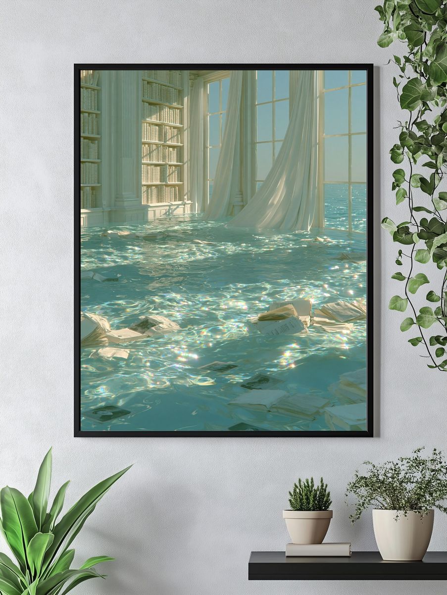 Dreamy Flooded Library Print. — room view 4