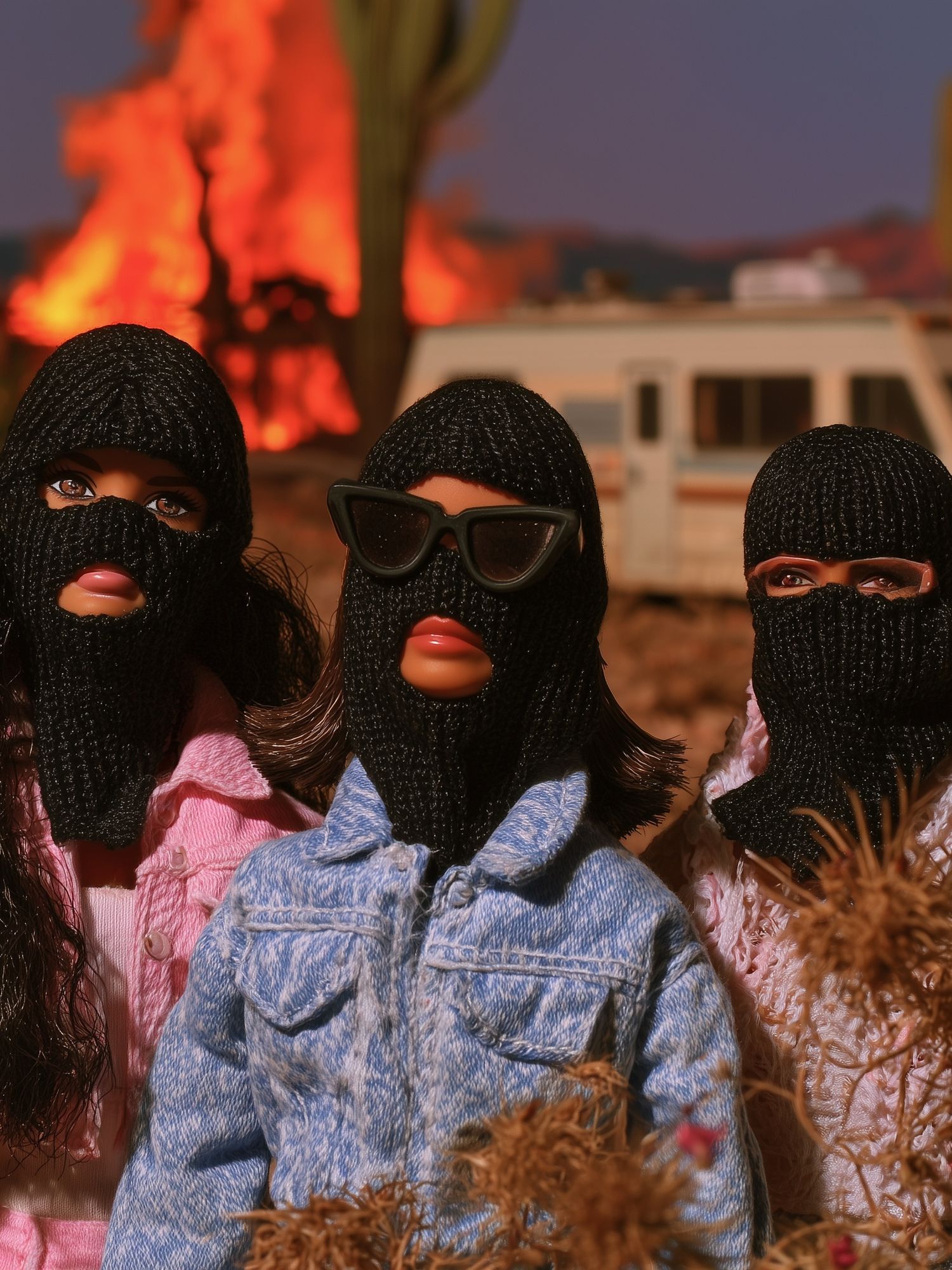 Masked Dolls Desert Fire Poster. poster detail