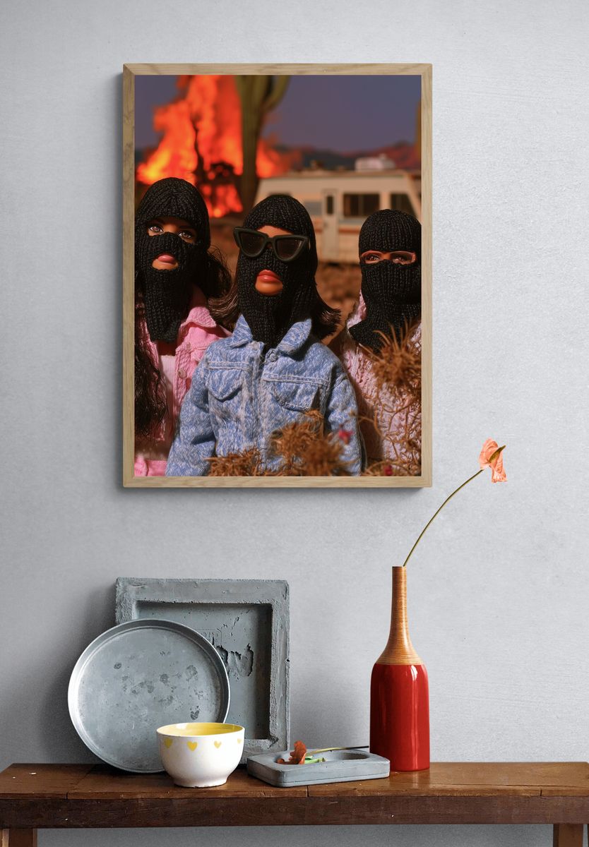 Masked Dolls Desert Fire Poster. — room view 3