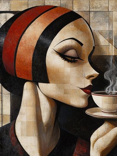 Art Deco Coffee Woman Print. poster