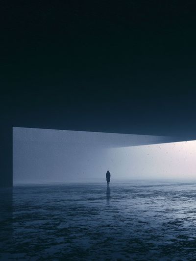 Solitary Figure in Blue Light Print. poster print