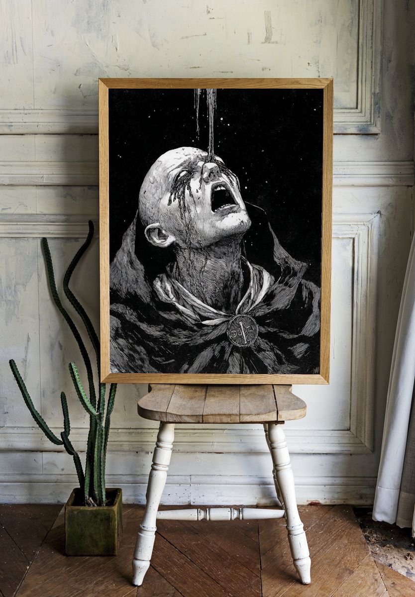 Dark Monastic Suffering Print. room preview