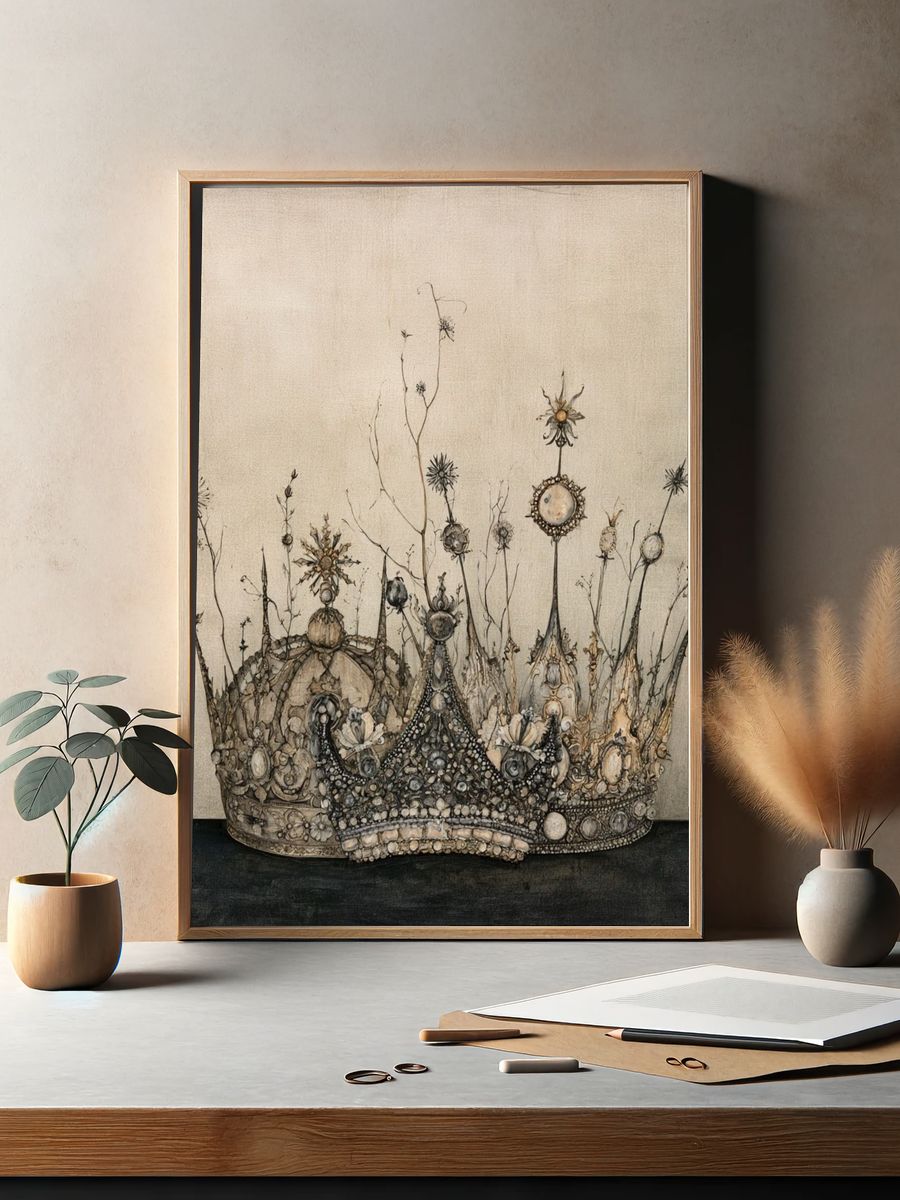 Ornate Crown Still Life Print. — room view 2