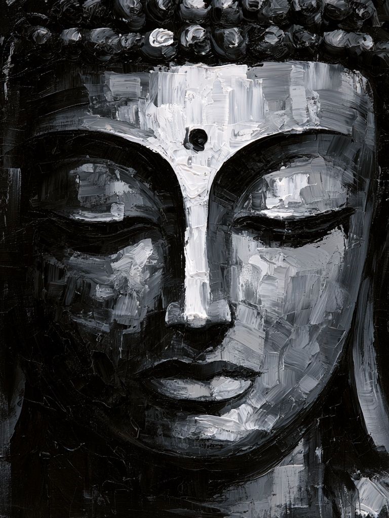 Monochrome Buddha Face Print. poster detail