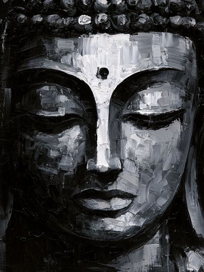 Monochrome Buddha Face Print. poster