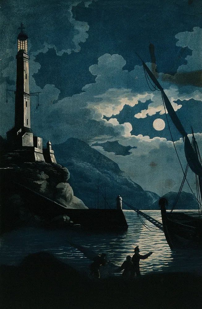 lighthouse Genoa night; ship three. poster detail