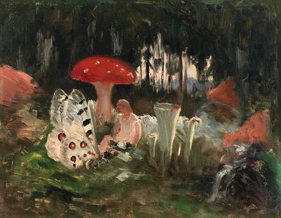 princess butterfly underneath fly agaric. poster