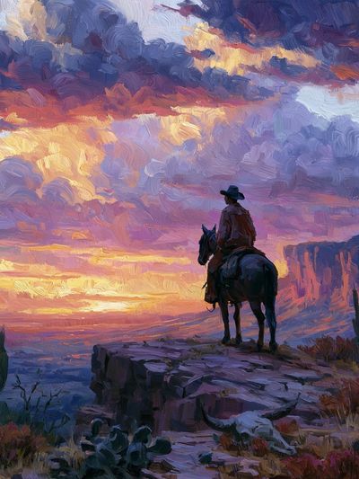 Desert Rider Sunset Print. poster