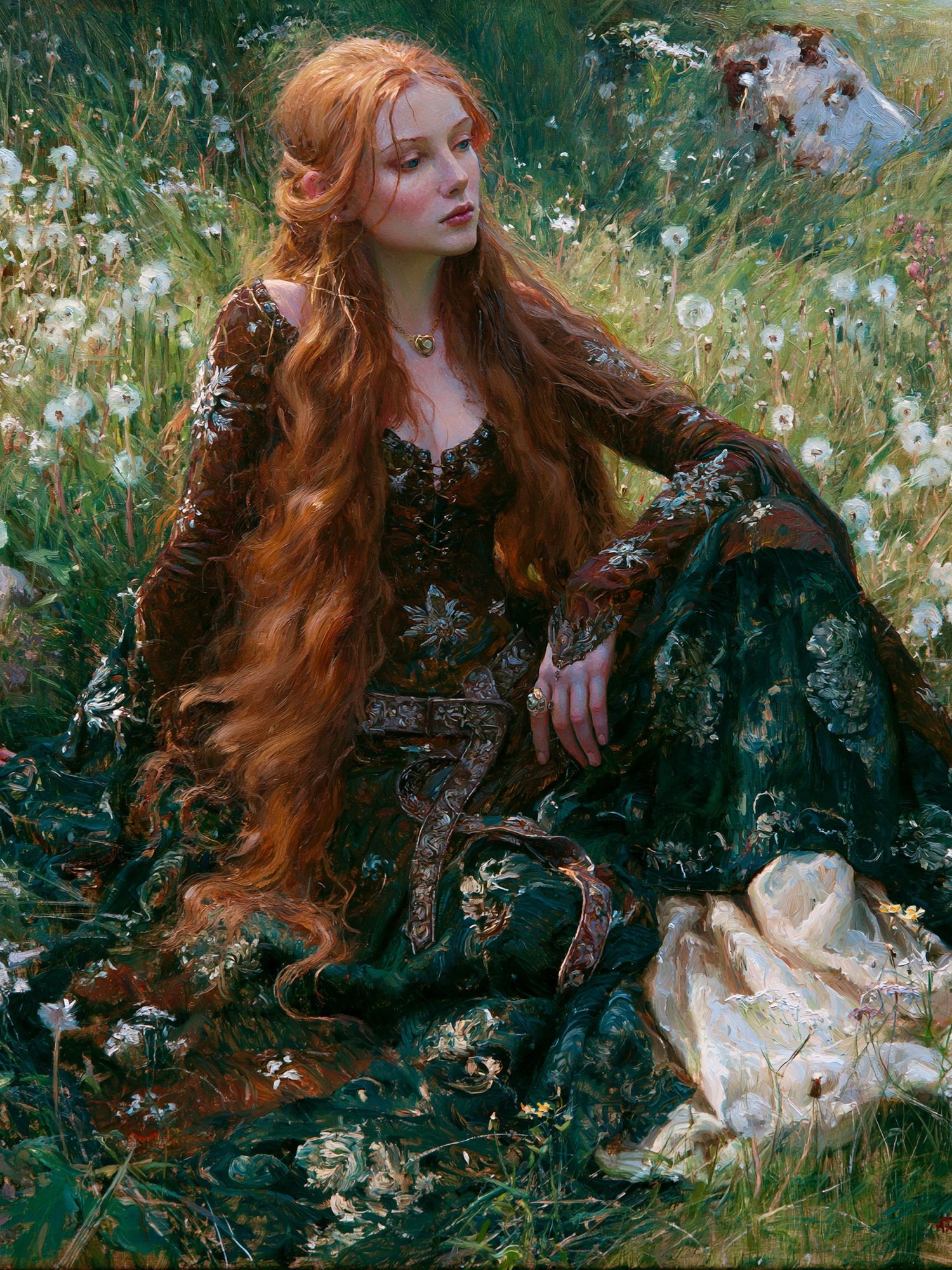 Red-Haired Maiden in Meadow Print. poster detail
