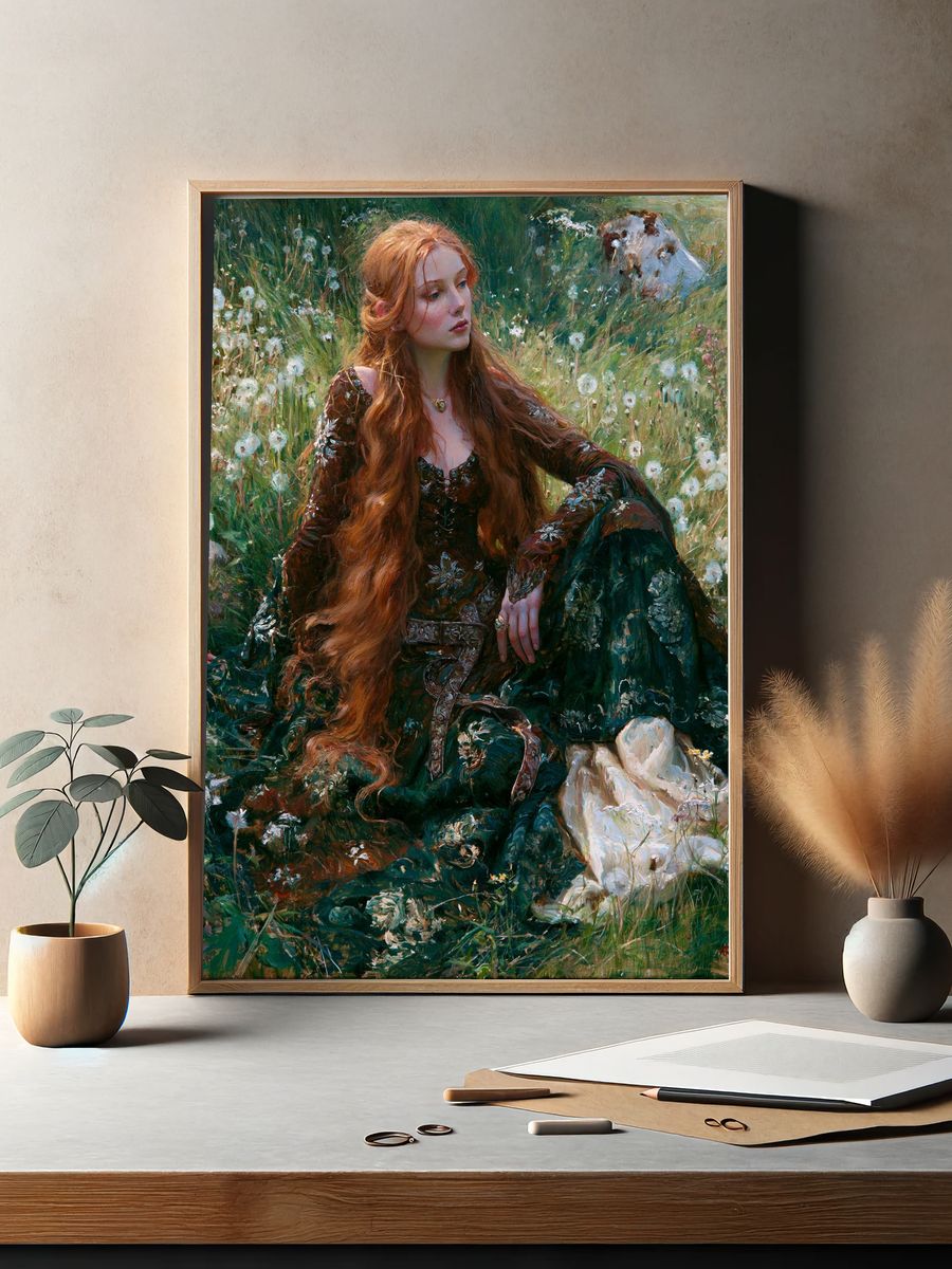 Red-Haired Maiden in Meadow Print. — room view 2