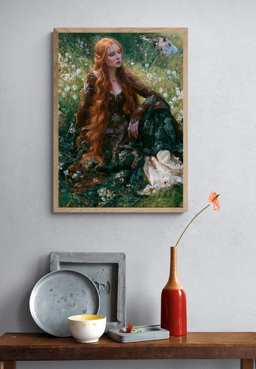 Red-Haired Maiden in Meadow Print. — room view 3