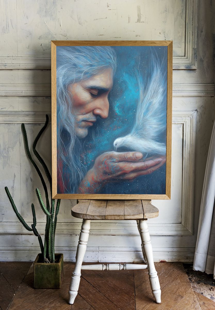Spirit and Dove Surrealism Print. — room view 1
