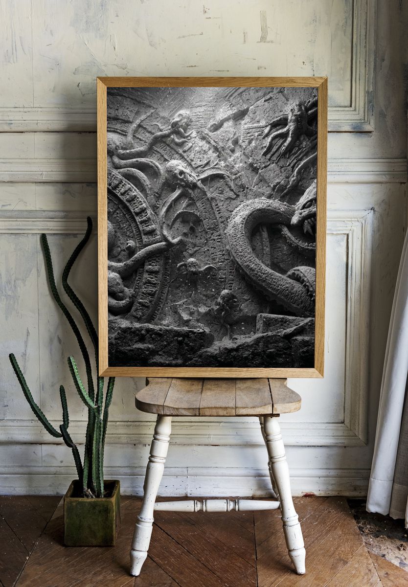 Ancient Stone Serpents Photography Poster. room preview