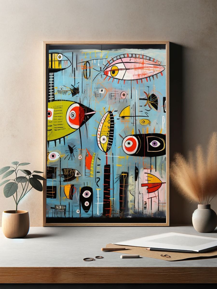 Surreal Fish Abstract Poster. — room view 2