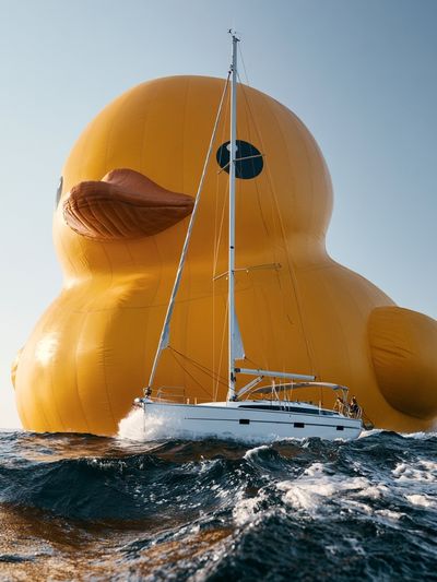 Giant Duck Sailboat Surrealism Print. poster