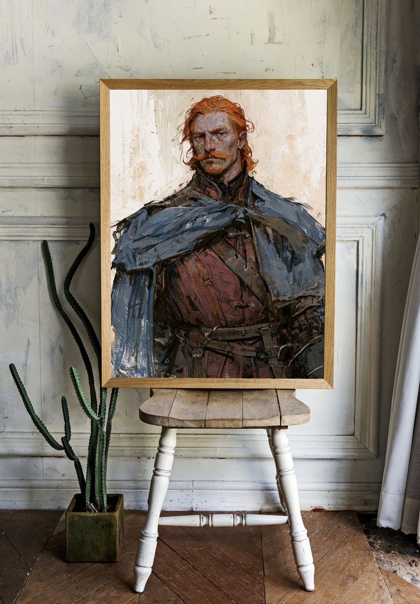 Red-Haired Warrior Portrait Print. — room view 1