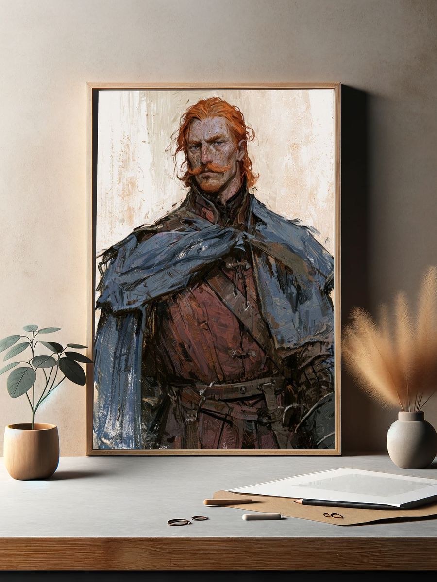 Red-Haired Warrior Portrait Print. — room view 2