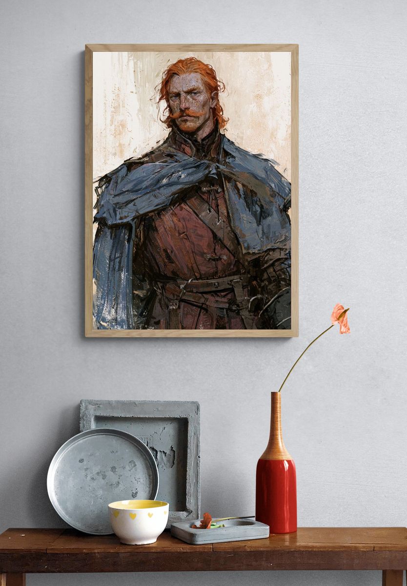 Red-Haired Warrior Portrait Print. — room view 3