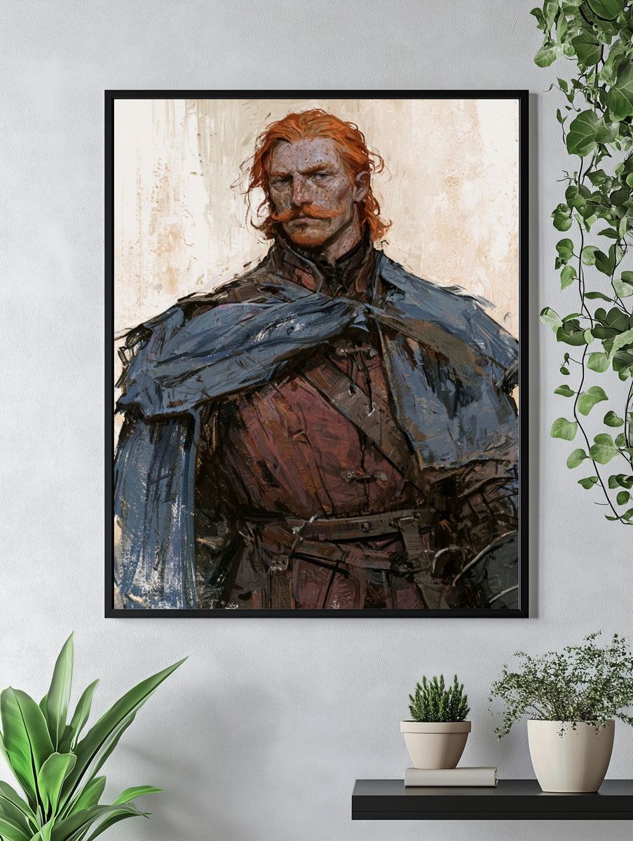 Red-Haired Warrior Portrait Print. — room view 4