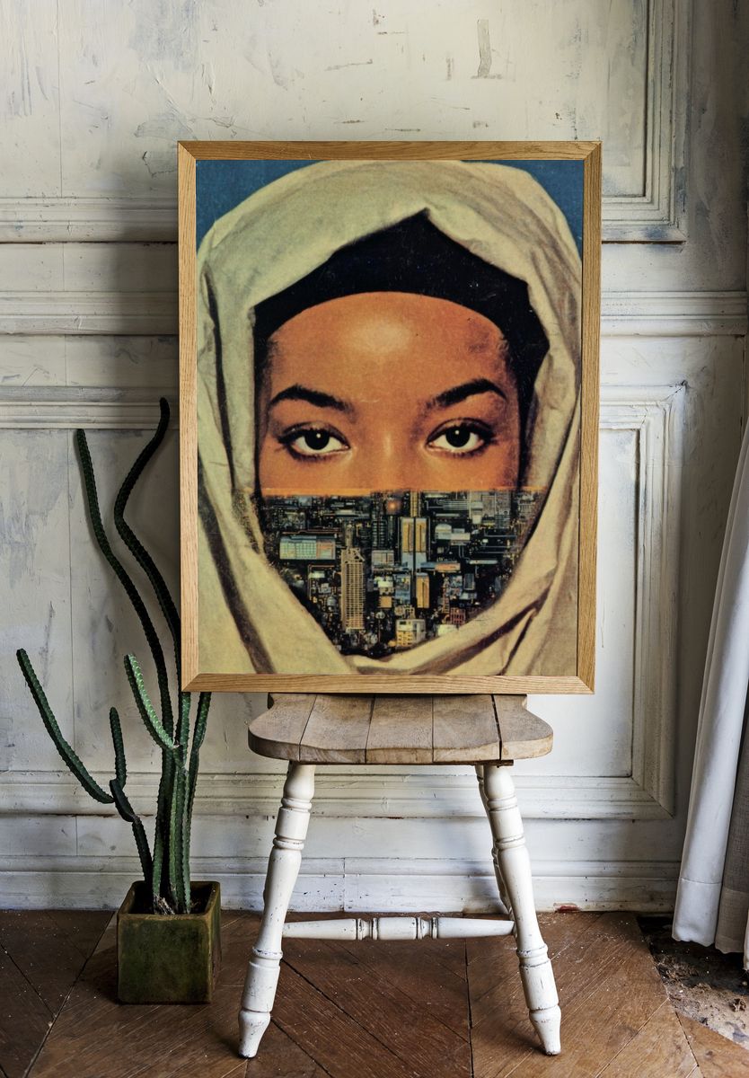 Surreal Veiled Portrait Print room preview