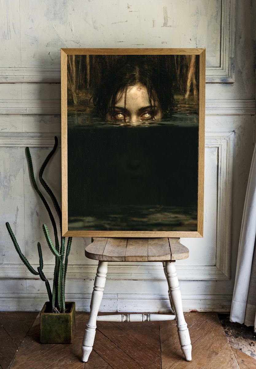 Submerged Eyes Horror Print. room preview
