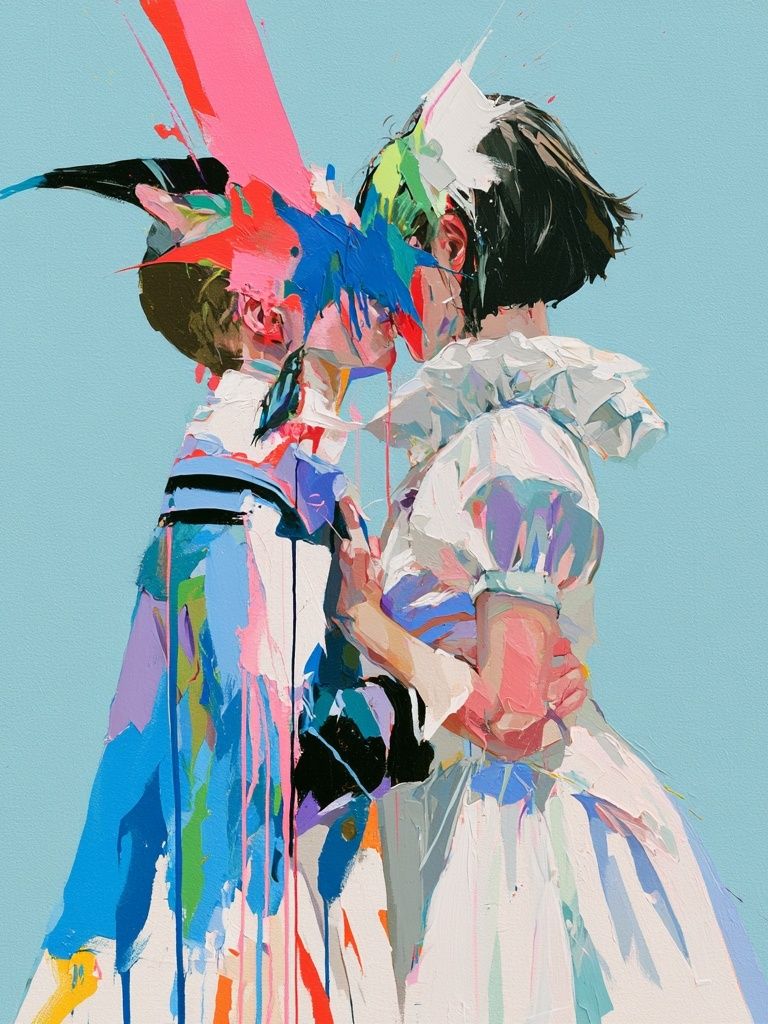 Abstract Kissing Figures Poster. poster — fine-art art