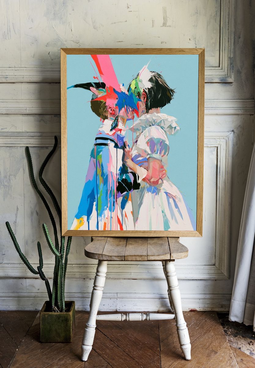 Abstract Kissing Figures Poster. room preview