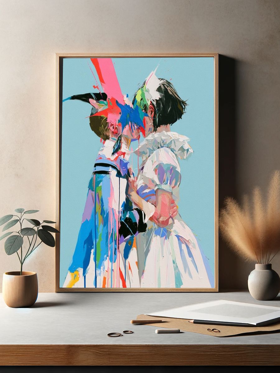 Abstract Kissing Figures Poster. — room view 2