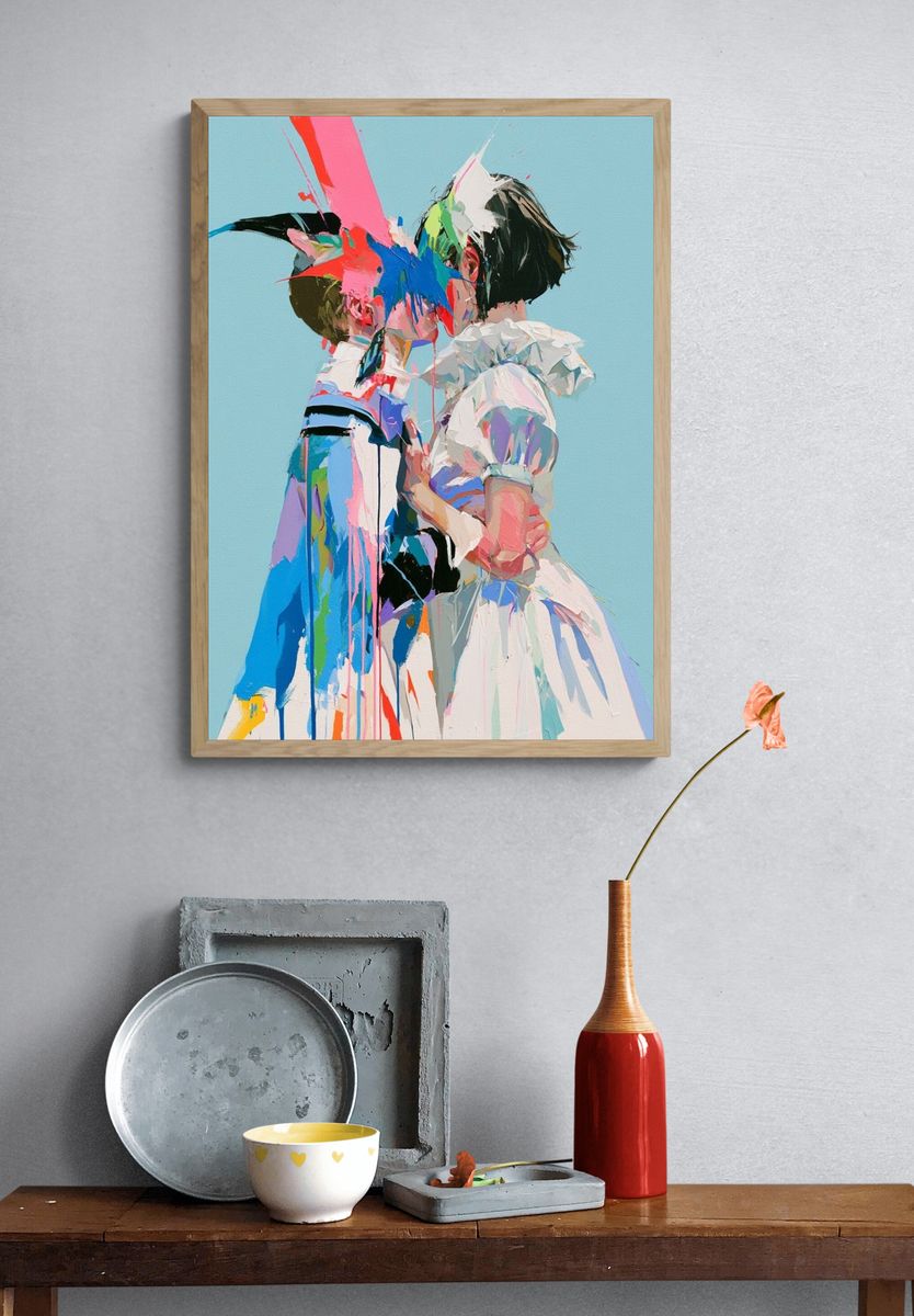 Abstract Kissing Figures Poster. — room view 3