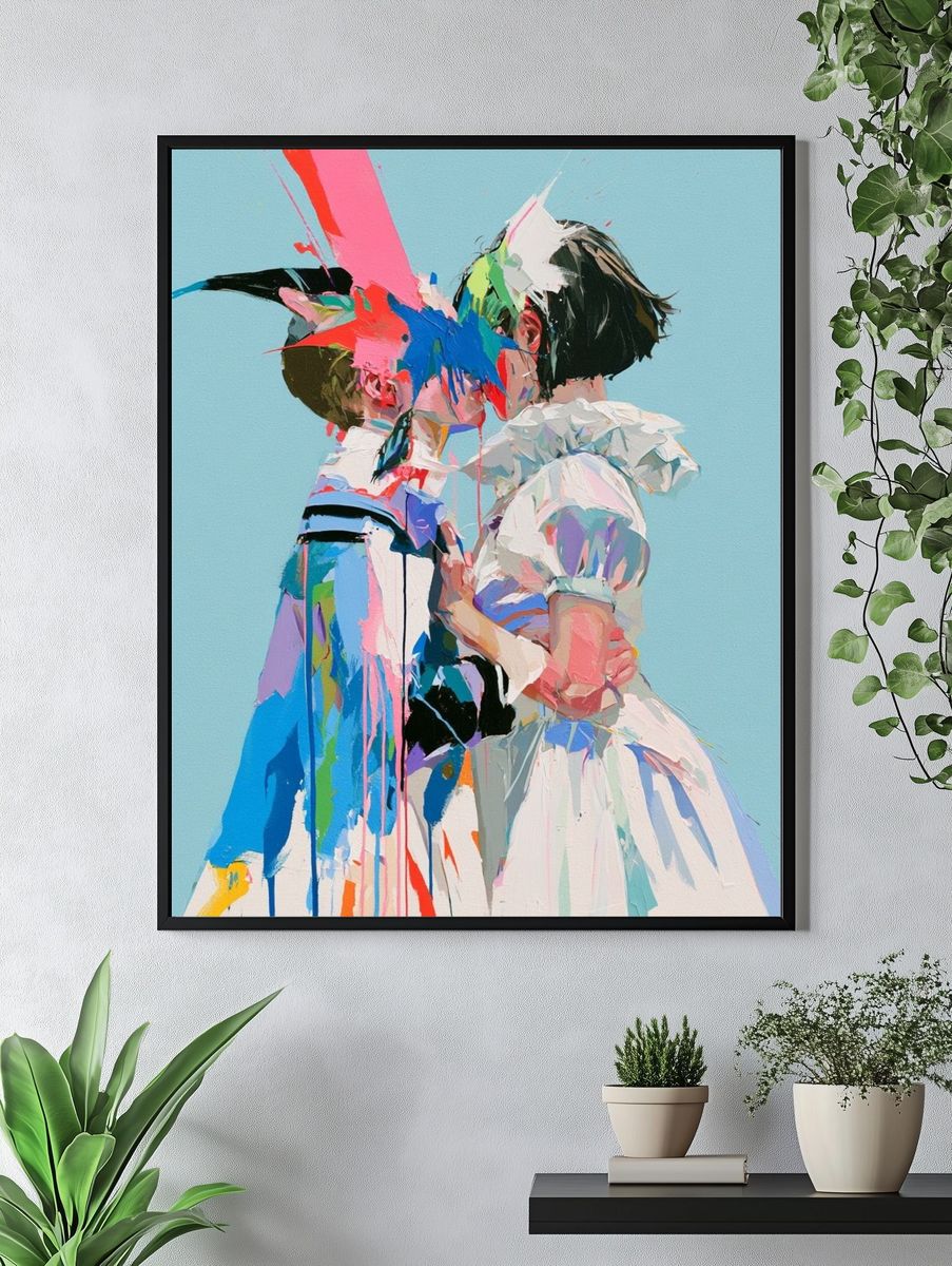 Abstract Kissing Figures Poster. — room view 4