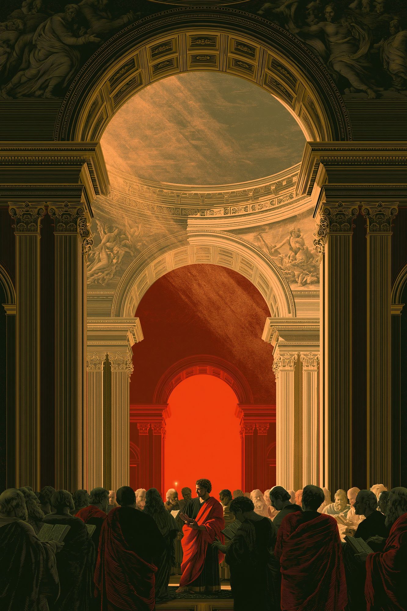 Classical Hall with Red Figure Poster. poster — fine-art art