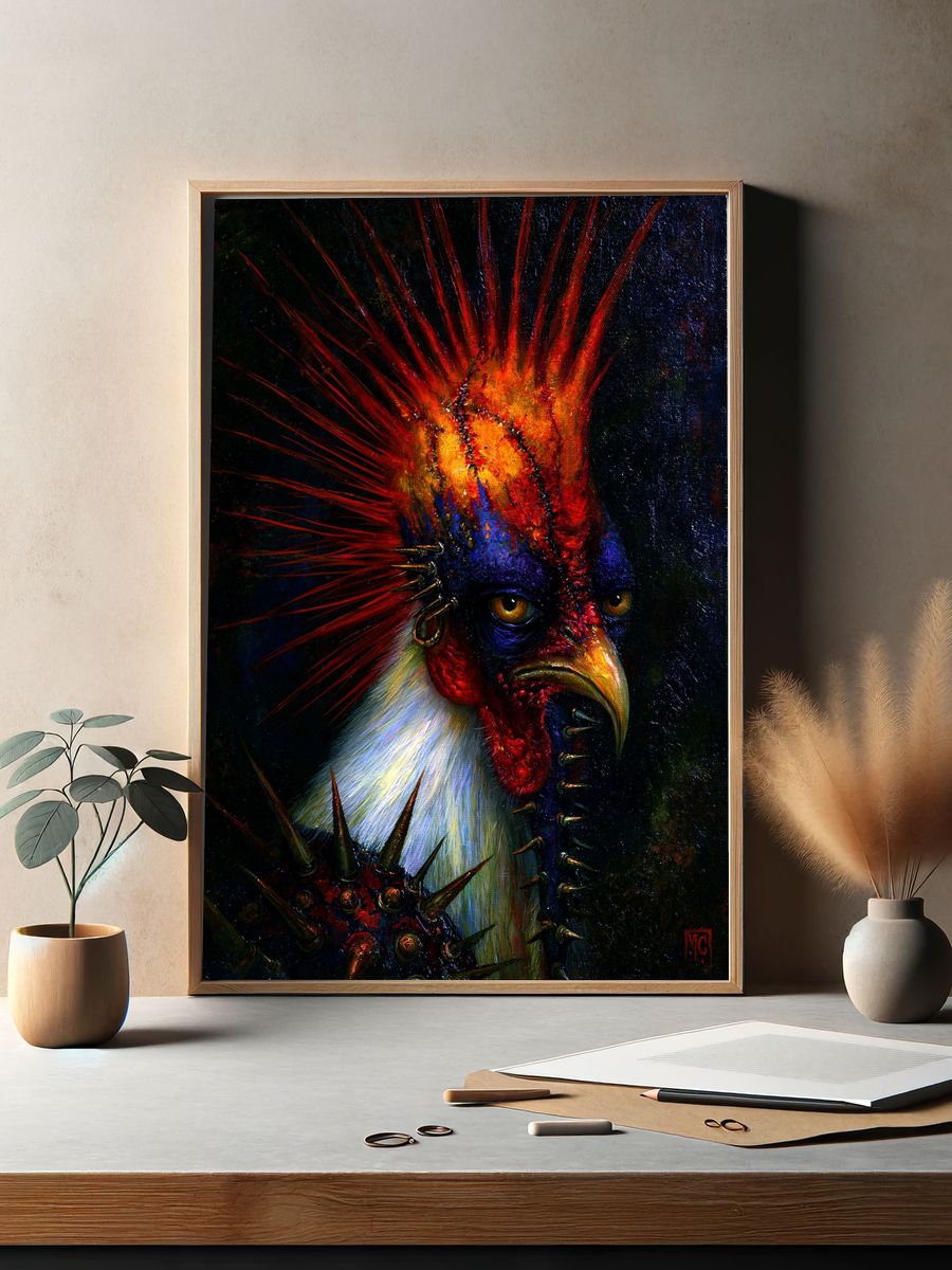 Punk Rooster Portrait Print. — room view 2