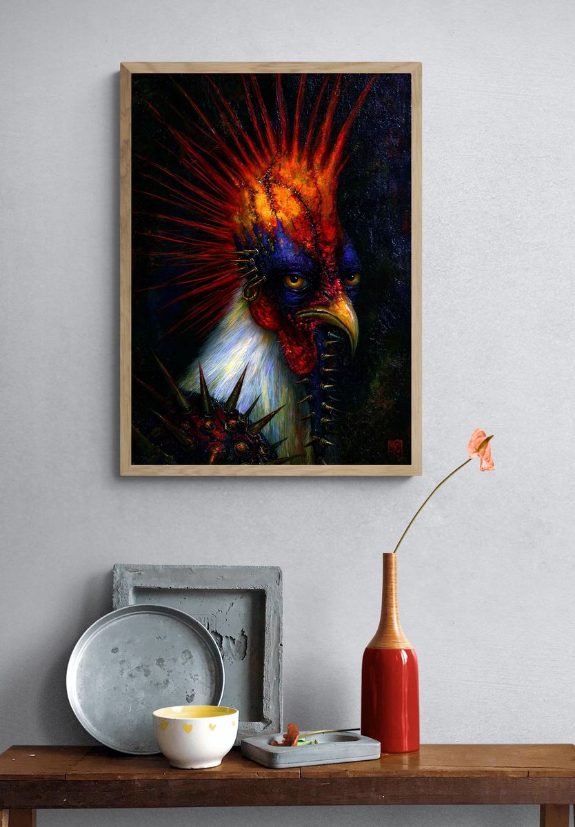 Punk Rooster Portrait Print. — room view 3