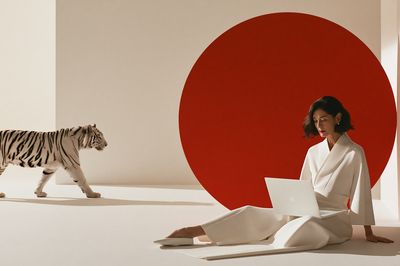 Red Circle Tiger Portrait Print. poster