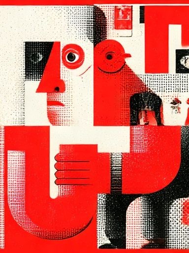 Red Cubist Face Poster. poster detail