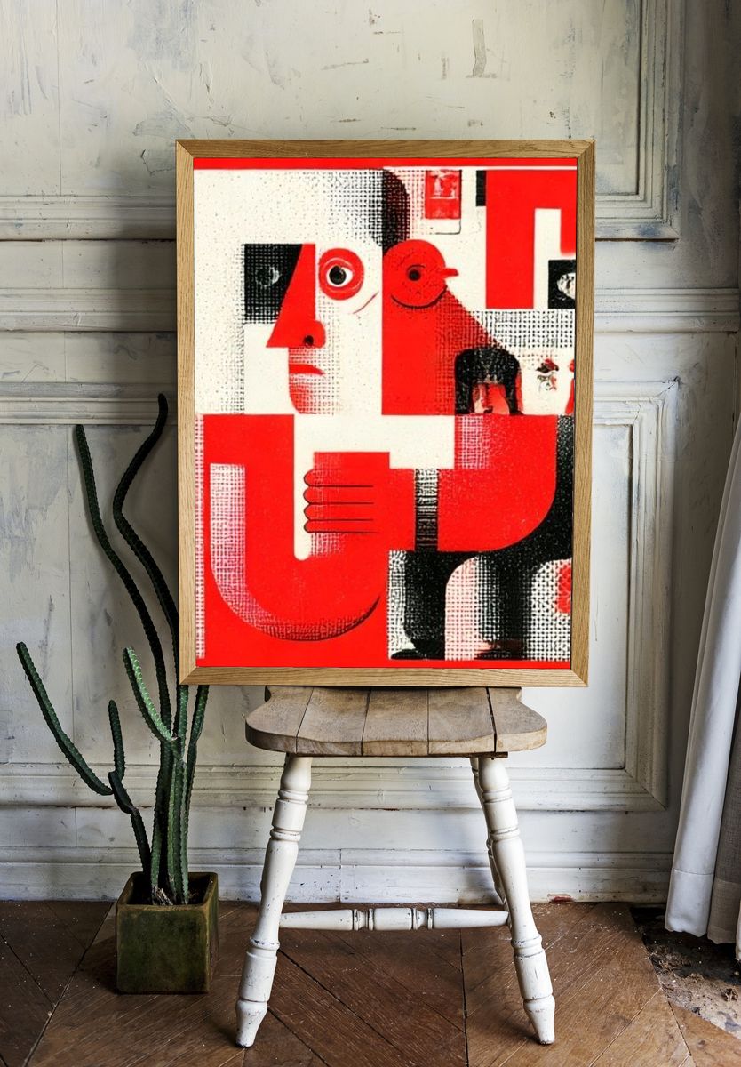 Red Cubist Face Poster. room preview