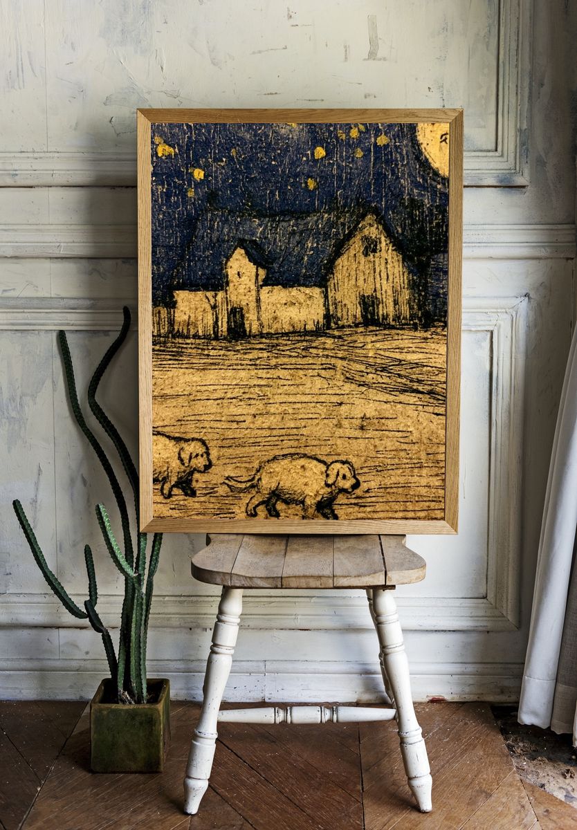 Moonlit Farm Landscape Print. — room view 1