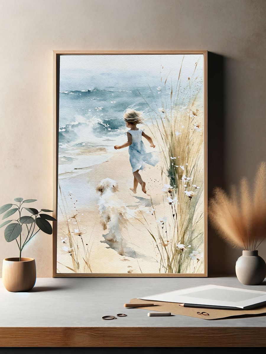 Beach Walk Watercolor Poster. — room view 2
