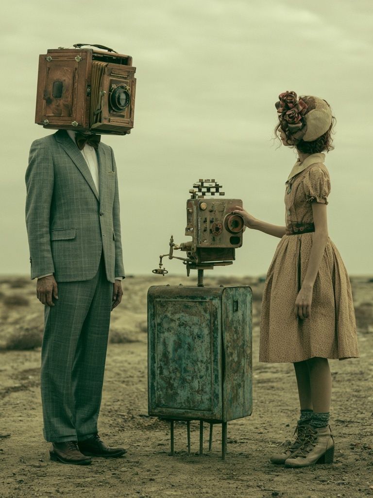 Surreal Camera Heads Print. poster — fine-art art