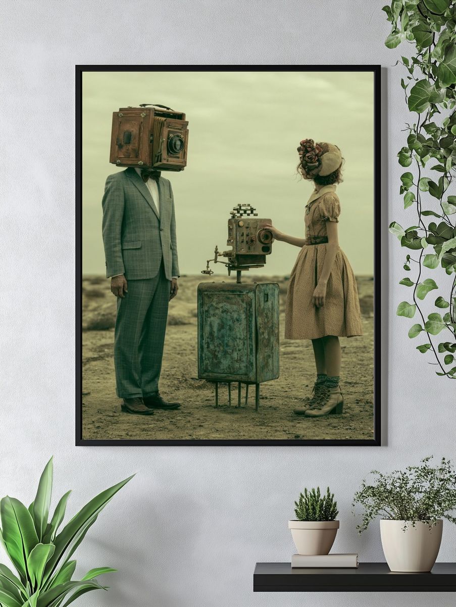 Surreal Camera Heads Print. — room view 4
