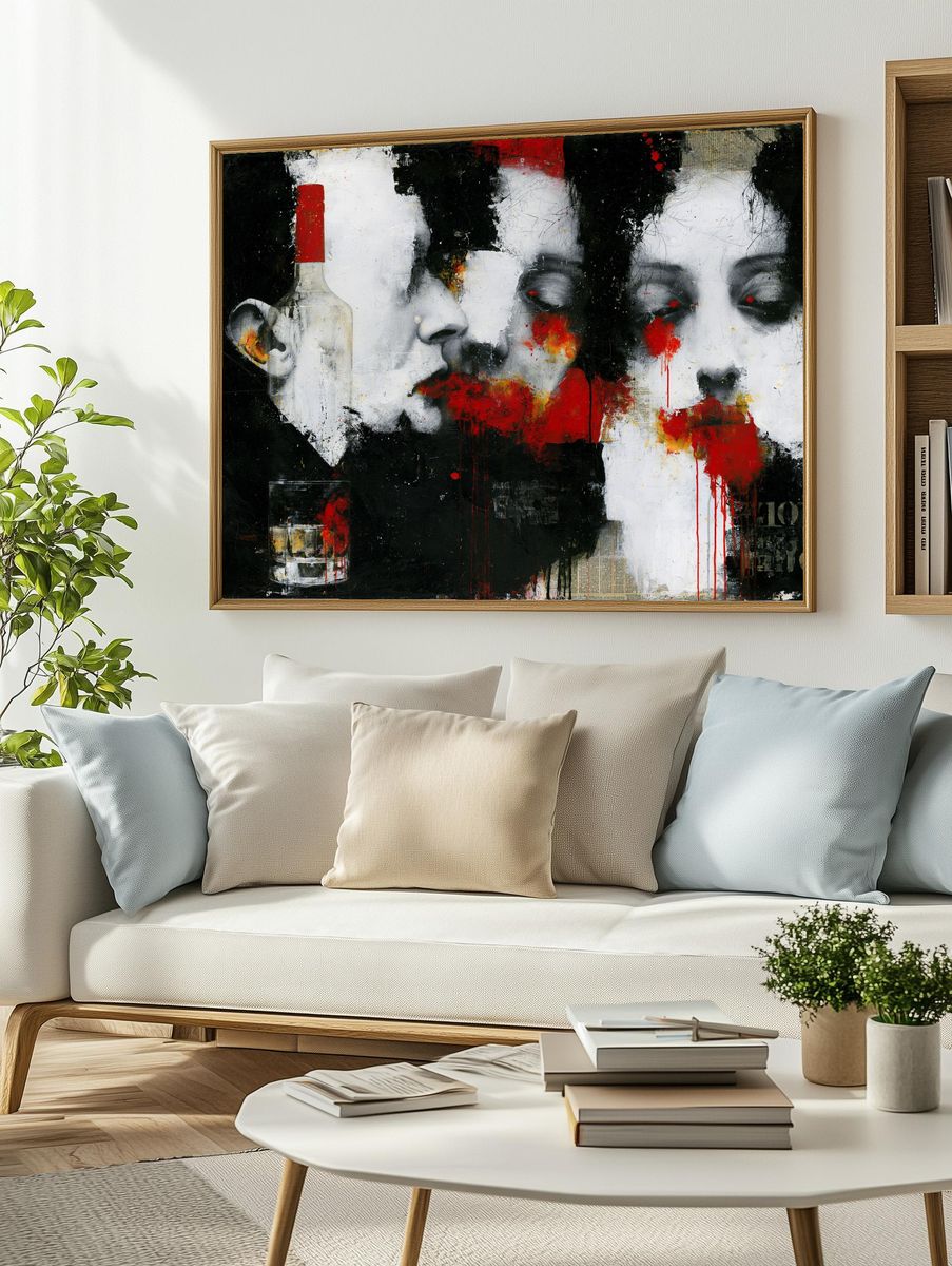 Faces and Bottle Street-Art Poster. — room view 2