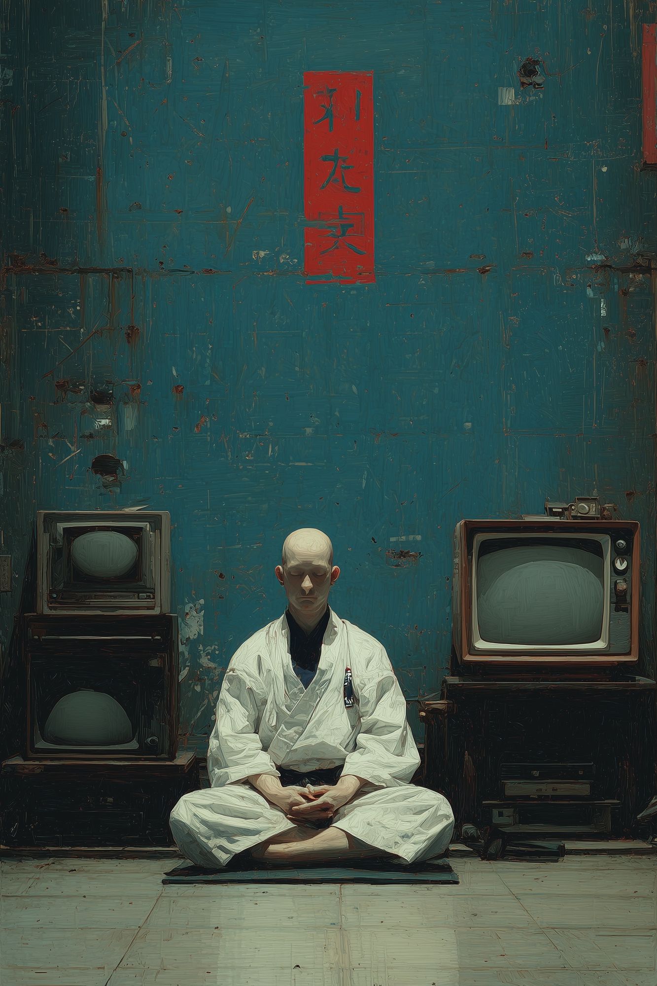 Meditation Room with Vintage TVs Poster. poster detail
