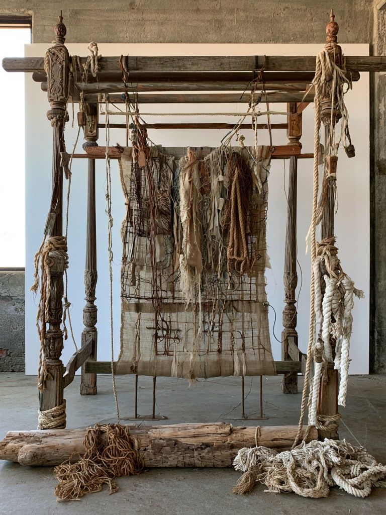 Rustic Loom Textile Sculpture Poster. poster — fine-art art