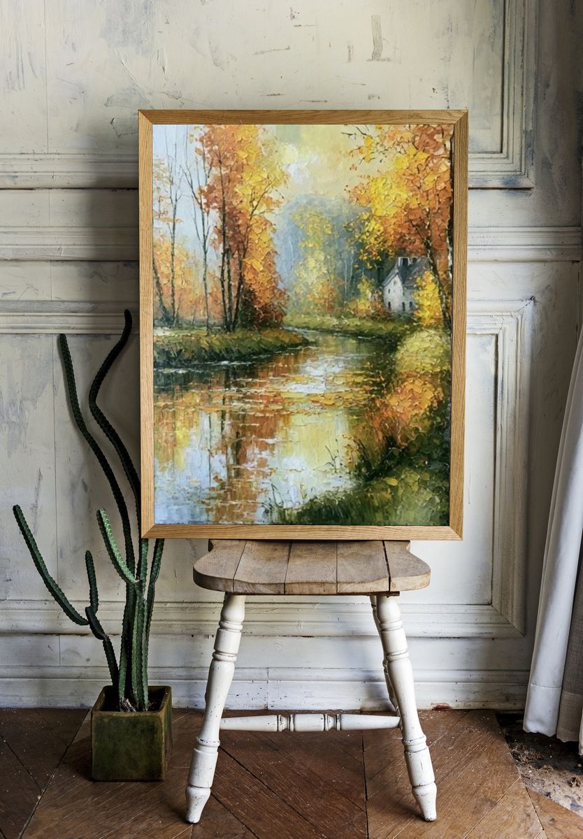 Autumn River Cottage Fine-Art Print. — room view 1