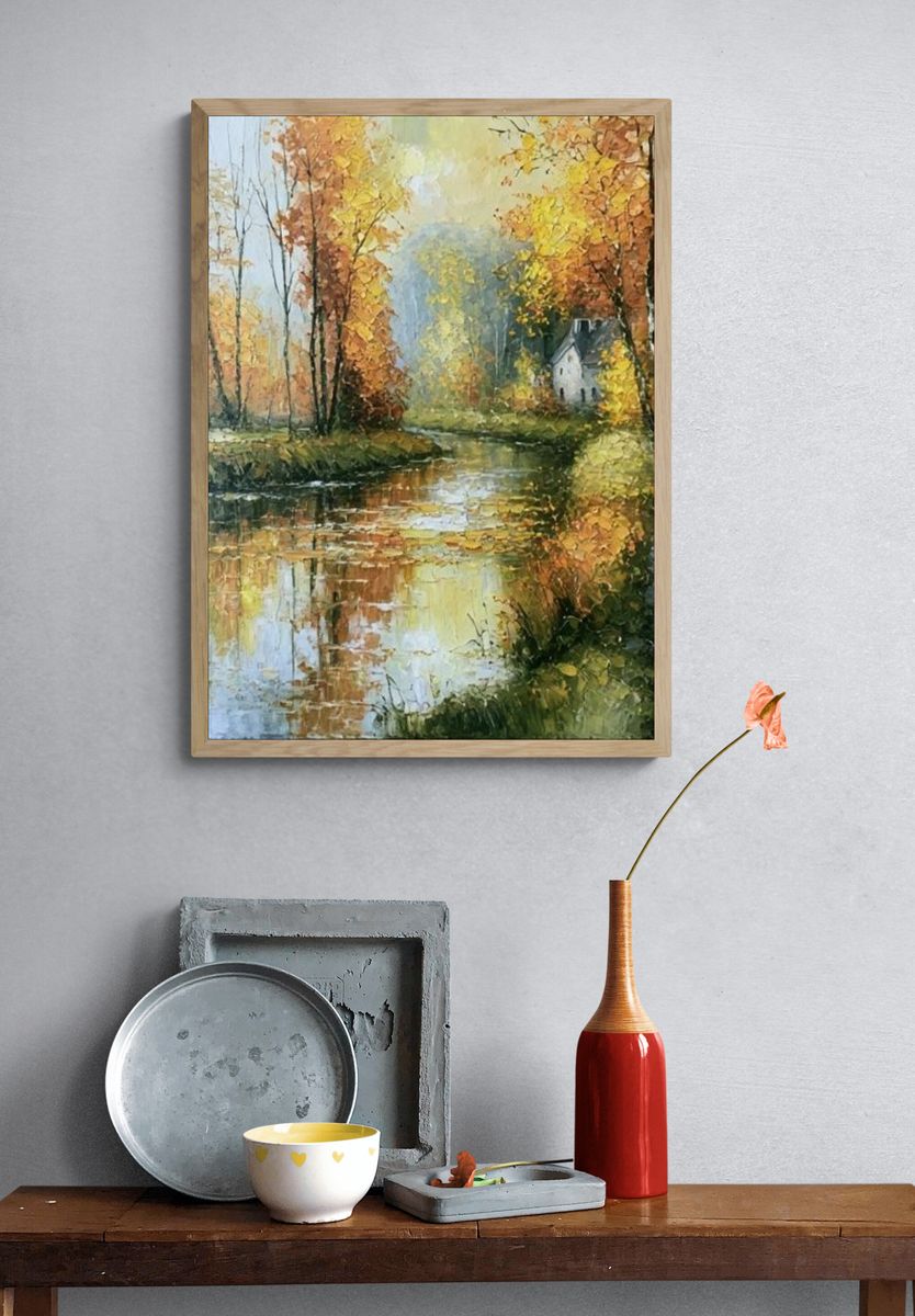 Autumn River Cottage Fine-Art Print. — room view 3