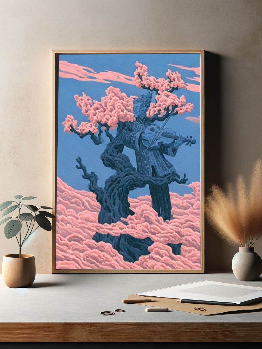 Cherry Blossom Violin Tree Print. — room view 2