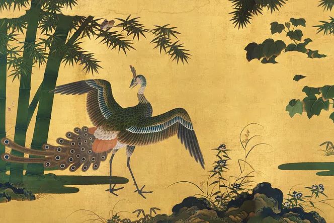 Crane and Peacock Japanese Print. poster detail