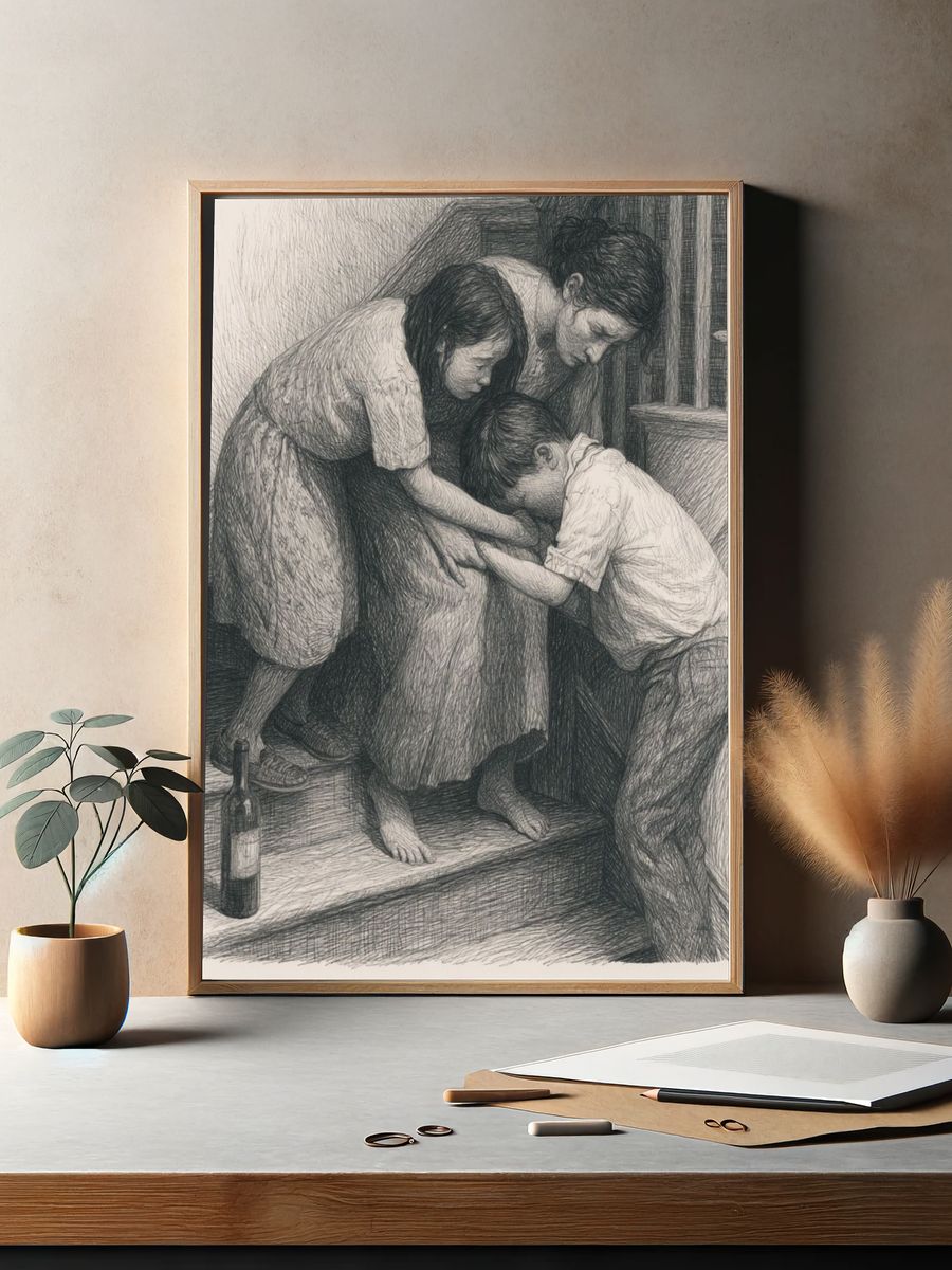 Family Embrace Sketch Poster. — room view 2