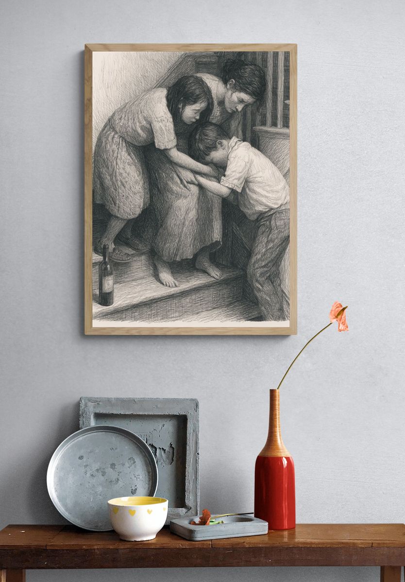 Family Embrace Sketch Poster. — room view 3